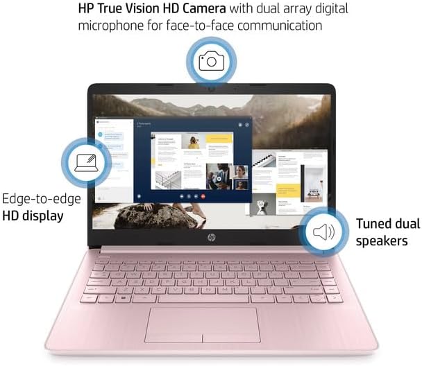 14" HD Laptop | Back to School Limited Edition with 1 Year Microsoft 365 | Intel Quad-Core Processor | Long Battery Life | W/Wowpc Bundle | Windows 11 (Pink, 8GB RAM | 576GB Storage)