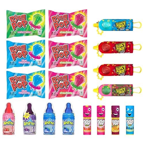 Candy Variety Pack - 18 Count Assorted Lollipops - Ring Pop, Push Pop, Baby Bottle Pop & Juicy Drop - Ideal for Birthdays, Party Favors, Celebrations & Candy Gifts by