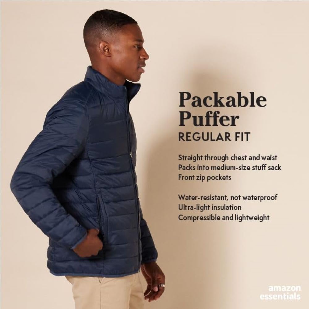 Men's Packable Lightweight Water-Resistant Puffer Jacket in Big & Tall Sizes