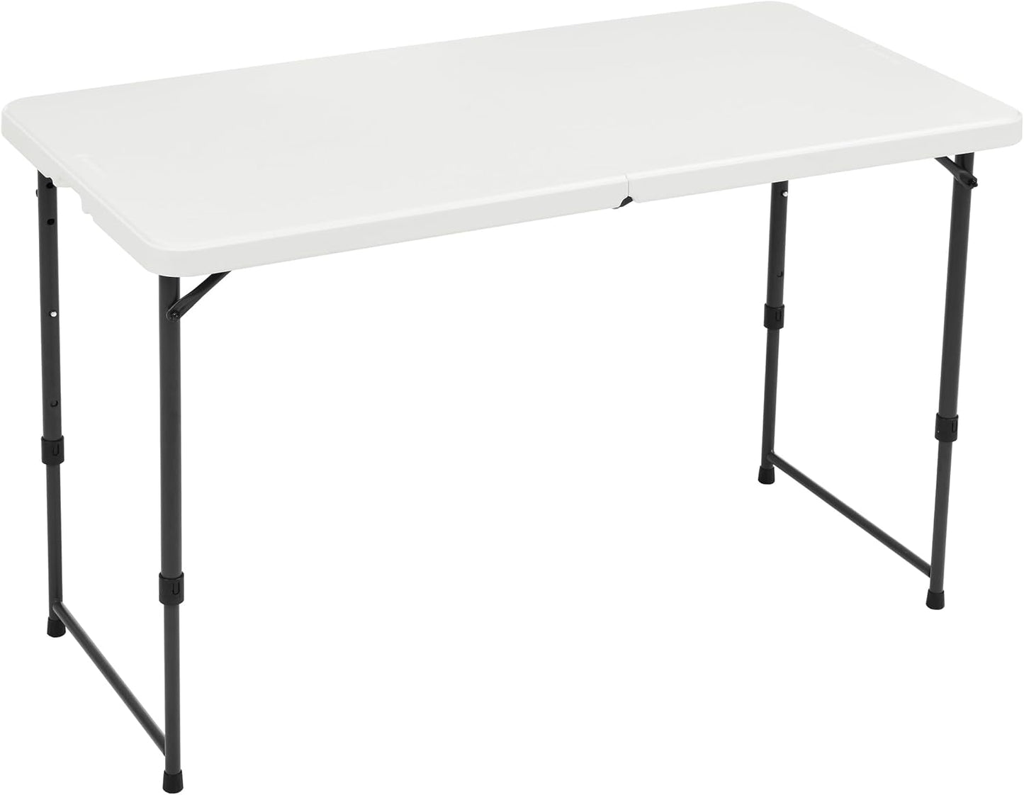 4 Foot Rectangular Folding Dining Table, 4 Adjustable Height Settings with Carrying Handle, Indoor & Outdoor, White, 47.8 X 23.9 X 33.9 Inches