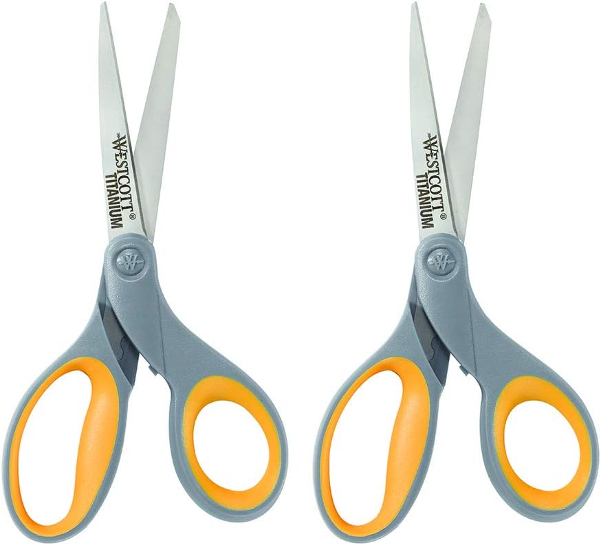 13901 8-Inch Titanium Scissors for Office and Home, Yellow/Gray, 2 Pack