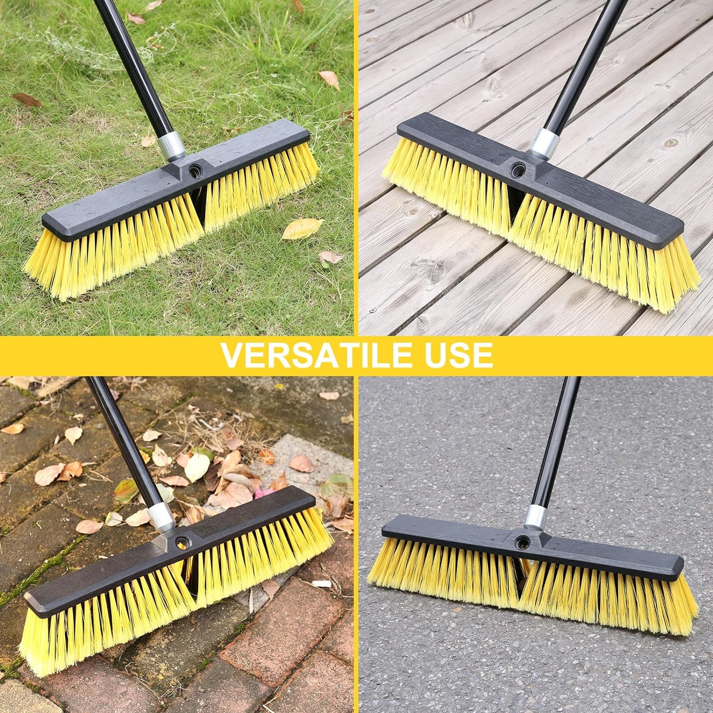 18 Inches Push Broom Outdoor- Heavy Duty Broom with 63" Long Handle for Deck Driveway Garage Yard Patio Warehouse Concrete Floor Cleaning