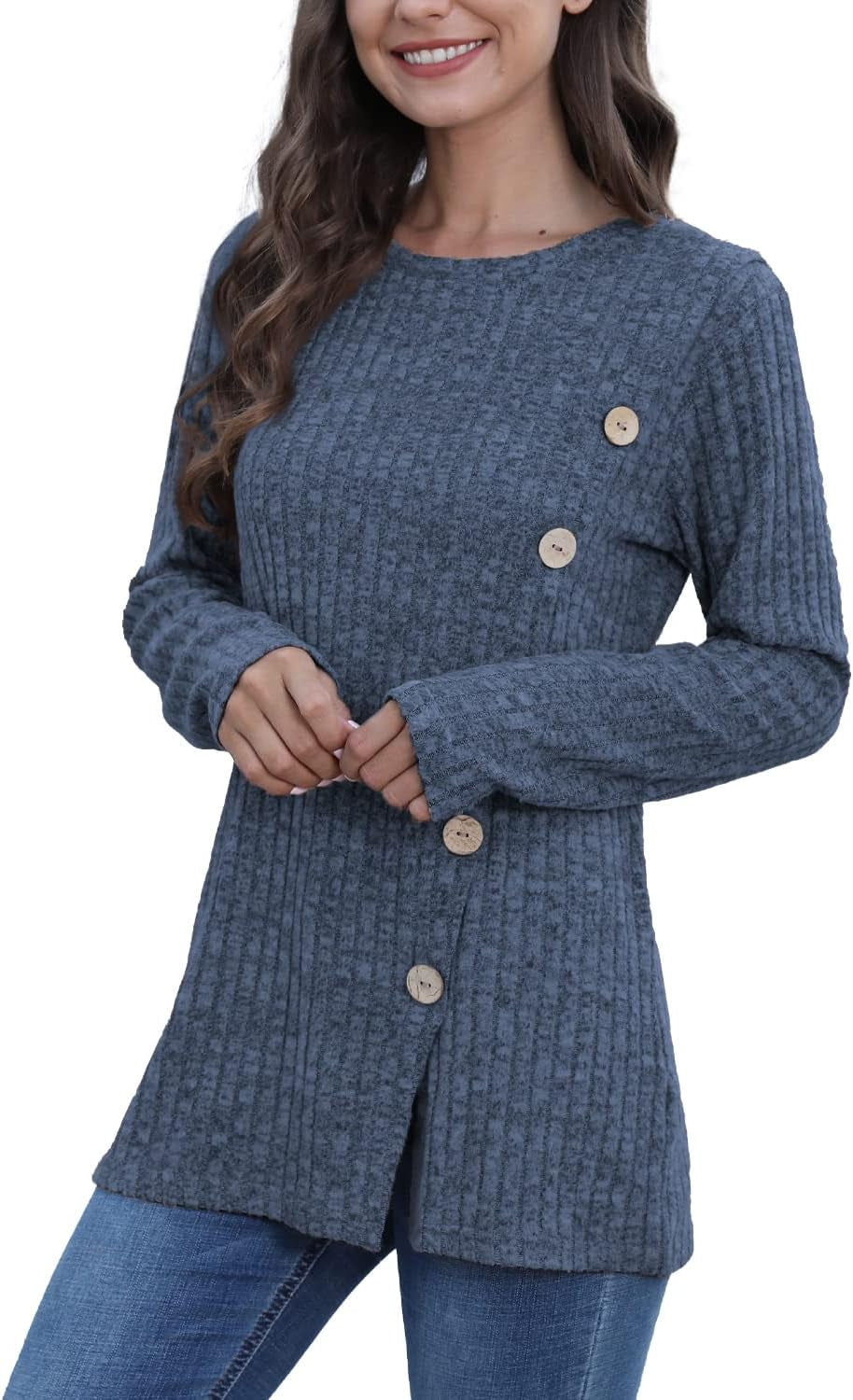 Long Sleeve Shirts for Women Crew Neck Lightweight Sweater Loose Casual Tunic Tops