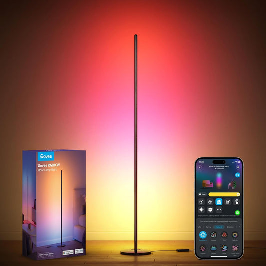 RGBIC Floor Lamp, LED Corner Lamp Works with Alexa, Smart Modern Floor Lamp with Music Sync and 16 Million DIY Colors, Color Changing Standing Floor Lamp for Bedroom Living Room Black