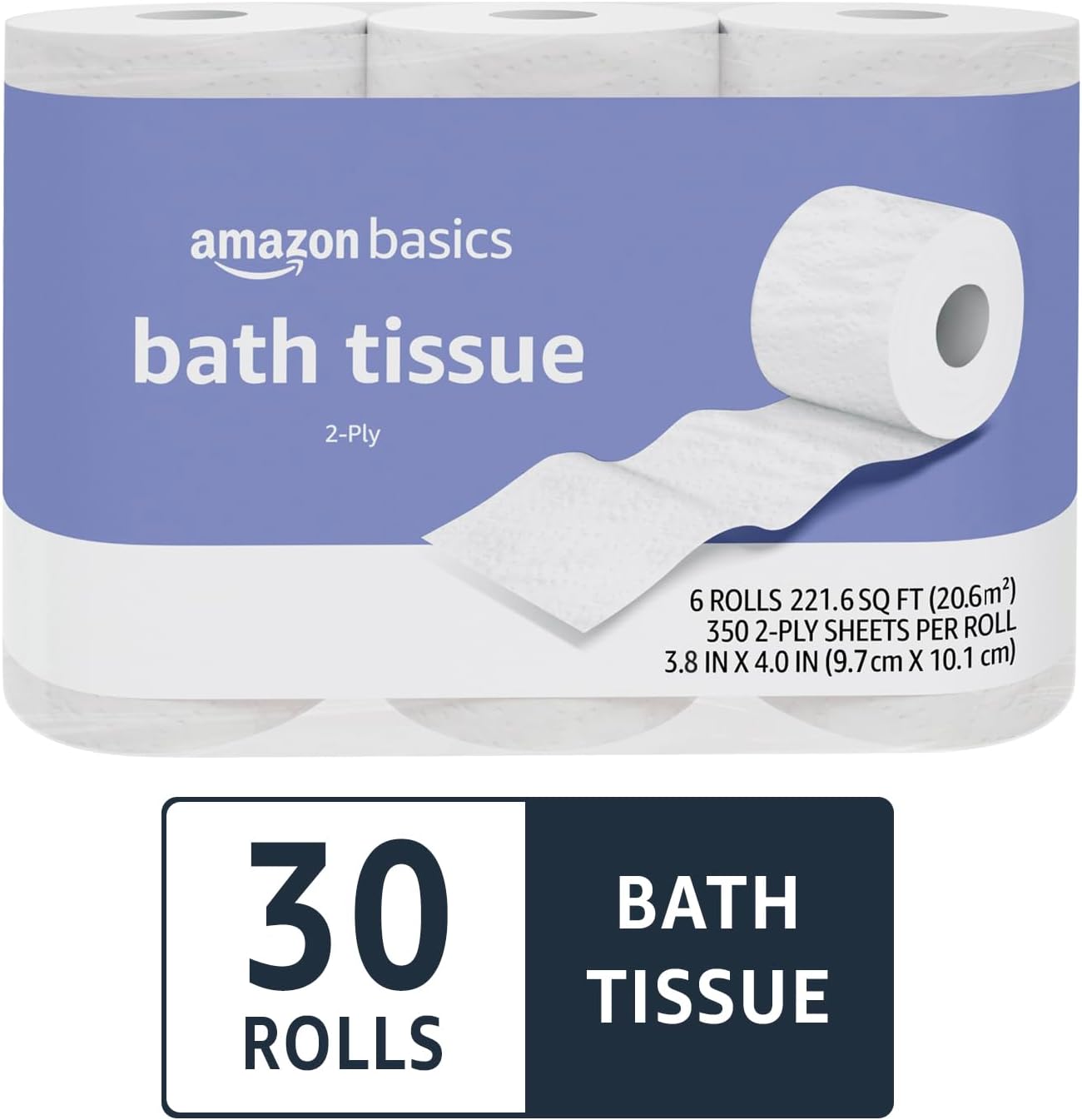 2-Ply Toilet Paper, 30 Rolls = 120 Regular Rolls, 350 Sheets, (Pack of 30), Unscented