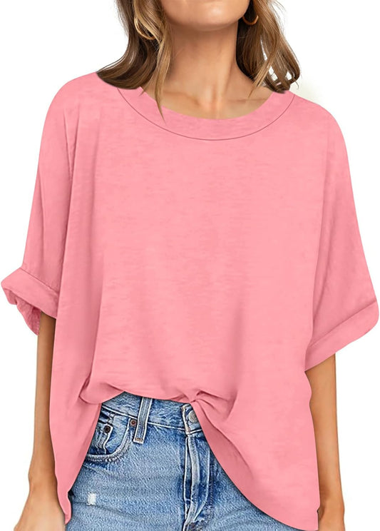 Women Oversized T-Shirt Loose Fit Workout Tops Short Sleeve Gym Basic Tee Shirt