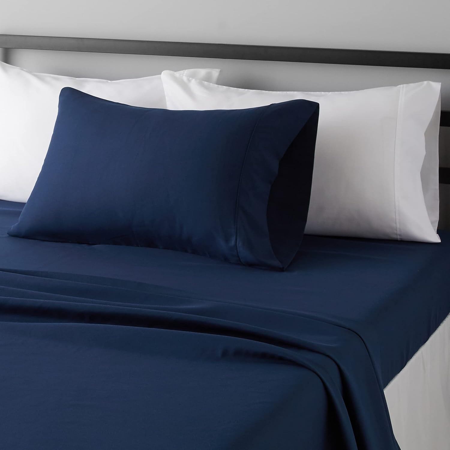 Lightweight Super Soft Easy Care Microfiber 3-Piece Bed Sheet Set with 14-Inch Deep Pockets, Twin, Navy Blue, Solid