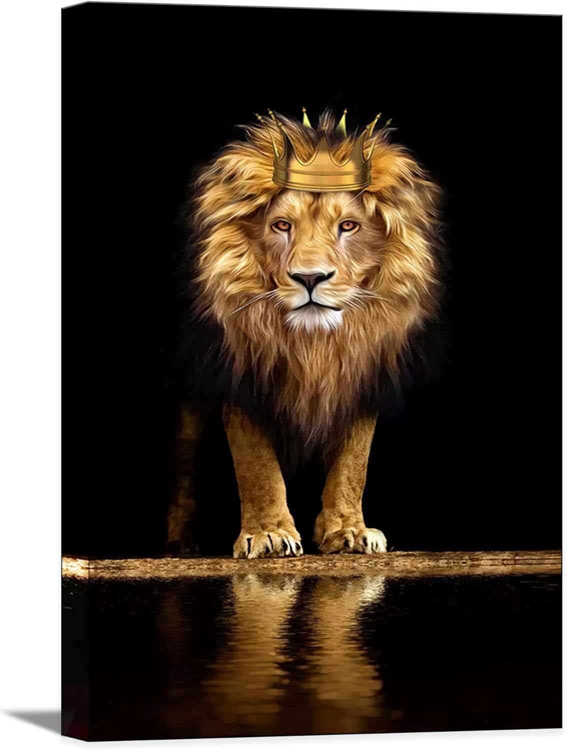 Tribute to Art Lion Canvas Print Wall Art,A with a Crown Noble and Confident,Black Golden Animal for Living Room Office Decor Home Decoration Framed Ready Hang,Bedroom Men (Lion King, 16Inchx12Inch)