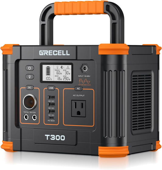 Portable Power Station 300W (Peak 600W),  288Wh Solar Generator with 60W USB-C PD Output, 110V Pure Sine Wave AC Outlet Backup Lithium Battery for Outdoors Camping Travel Hunting Home Blackout
