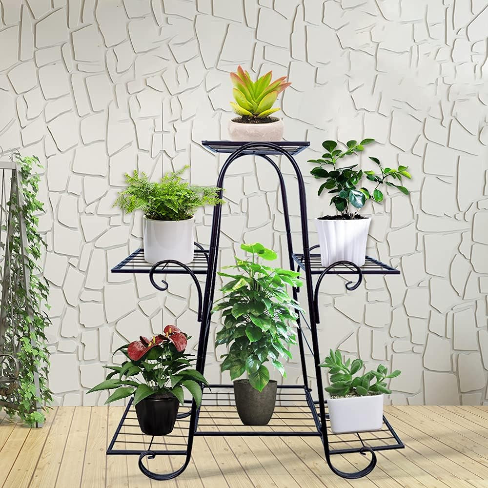 Elegant 6-Tier Metal Plant Stand - Space-Saving Black Design (29.9" x 9" x 29.1")