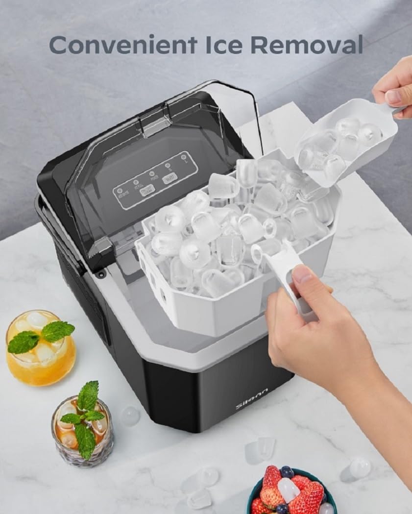 Ice Maker Countertop, Portable Ice Machine with Carry Handle, Self-Cleaning Ice Makers with Basket and Scoop, 9 Cubes in 6 Mins, 26 Lbs per Day, Ideal for Home, Kitchen, Camping, RV