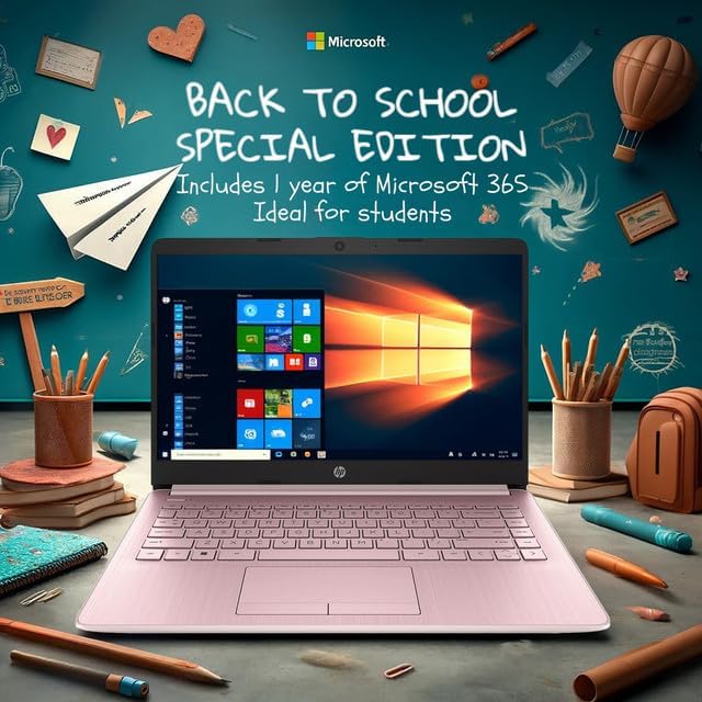 14" HD Laptop | Back to School Limited Edition with 1 Year Microsoft 365 | Intel Quad-Core Processor | Long Battery Life | W/Wowpc Bundle | Windows 11 (Pink, 8GB RAM | 576GB Storage)