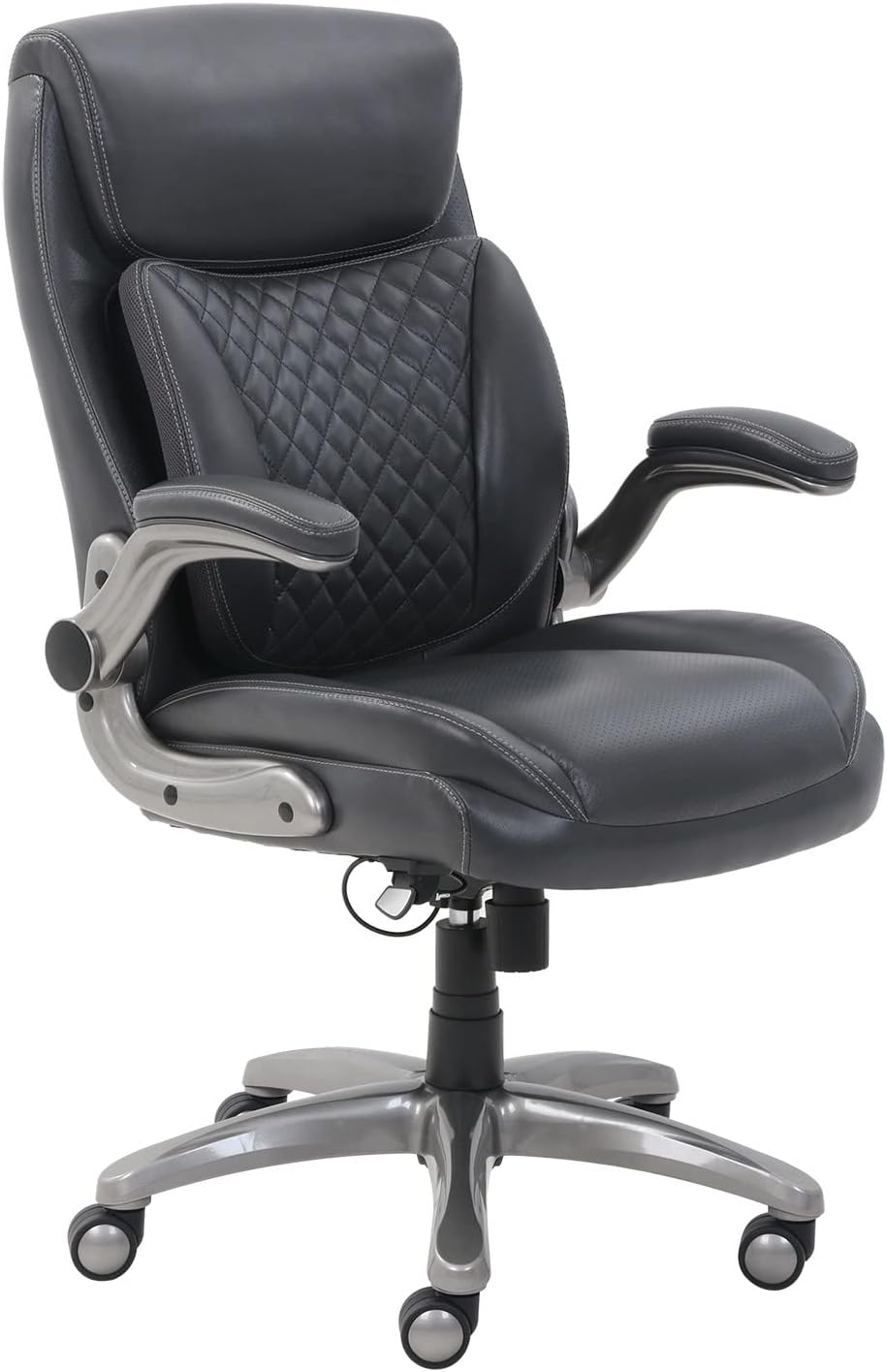 Ergonomic Executive Office Desk Chair with Flip-Up Armrests, Adjustable Height, Tilt and Lumbar Support, 29.5"D X 28"W X 43"H, Grey Bonded Leather (Previously Amazoncommercial Brand)