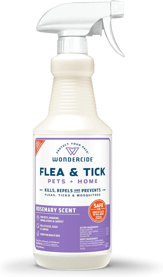 - Flea, Tick & Mosquito Spray for Dogs, Cats, and Home - Flea and Tick Killer, Control, Prevention, Treatment - with Natural Essential Oils - Pet and Family Safe - Rosemary 32 Oz