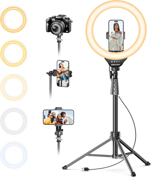 12'' Selfie Ring Light with 62’’ Tripod Stand for Video Recording, Live Streaming(Youtube, Instagram, TIK Tok), Compatible with Phones, Cameras and Webcams