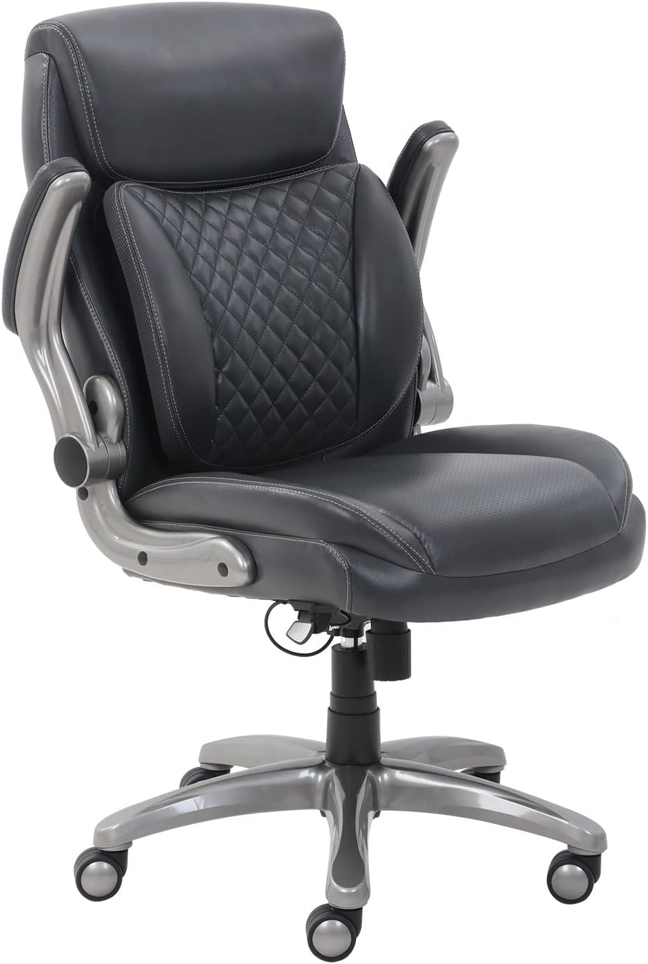 Ergonomic Executive Office Desk Chair with Flip-Up Armrests, Adjustable Height, Tilt and Lumbar Support, 29.5"D X 28"W X 43"H, Grey Bonded Leather (Previously Amazoncommercial Brand)