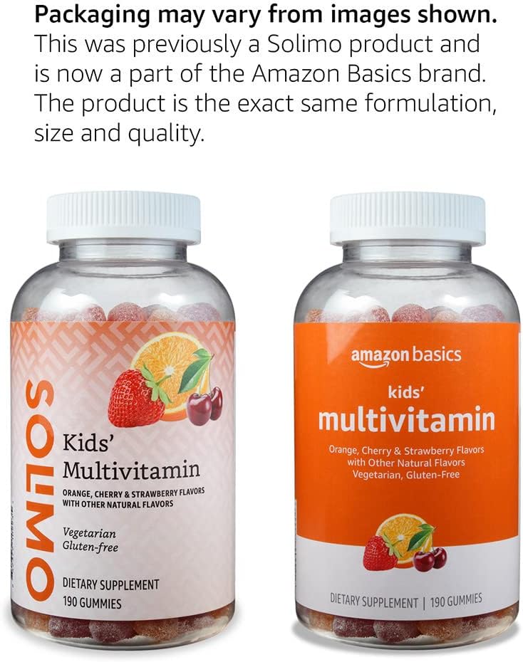 Kids' Multivitamin Gummies, Orange, Cherry & Strawberry, 190 Count (Previously Solimo)