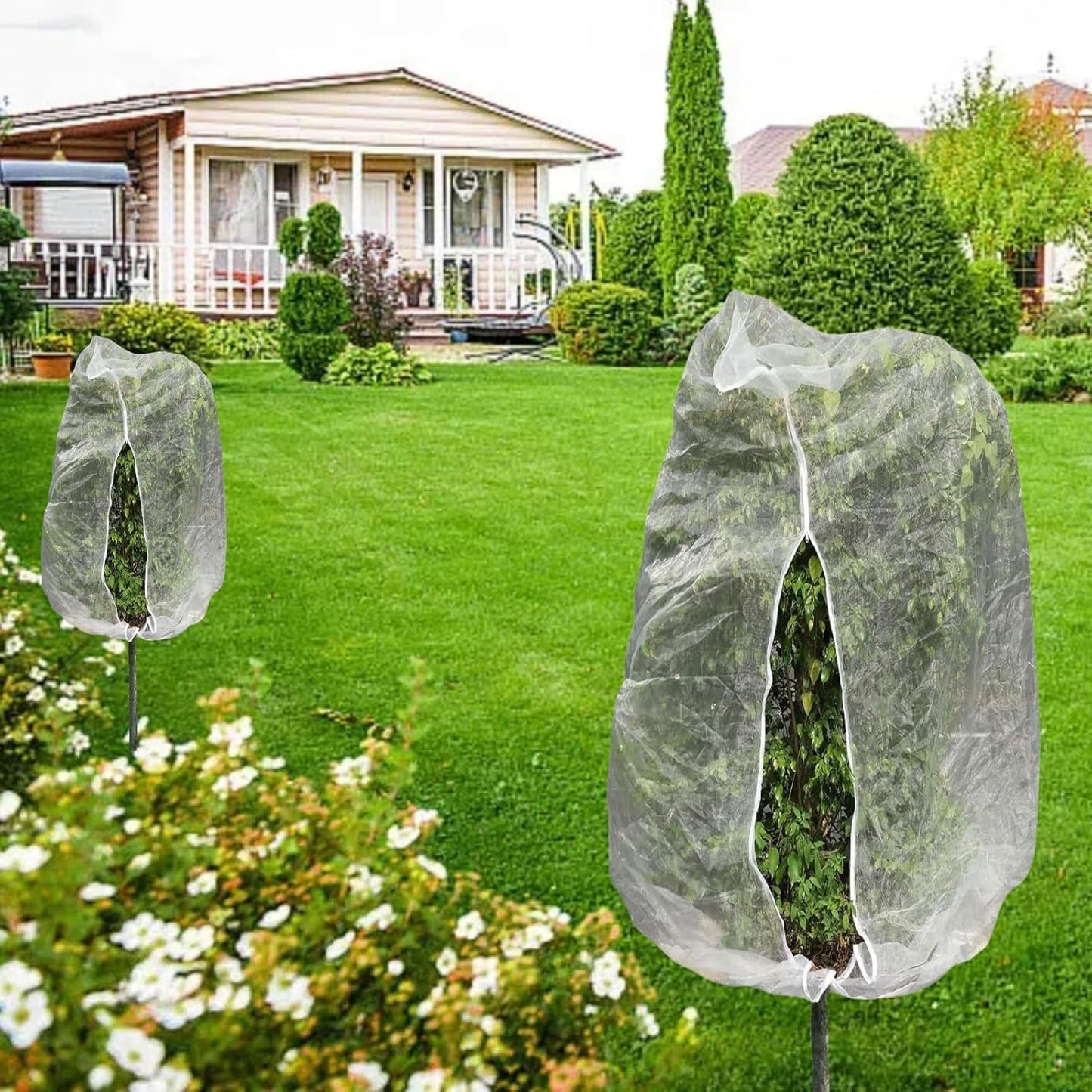 Large Fruit Tree Netting Cover with Zipper and Drawstring, 10X10Ft, Fruit Tree Netting for Squirrels and Birds, Bird Netting for Fruit Trees and Garden Protection, White