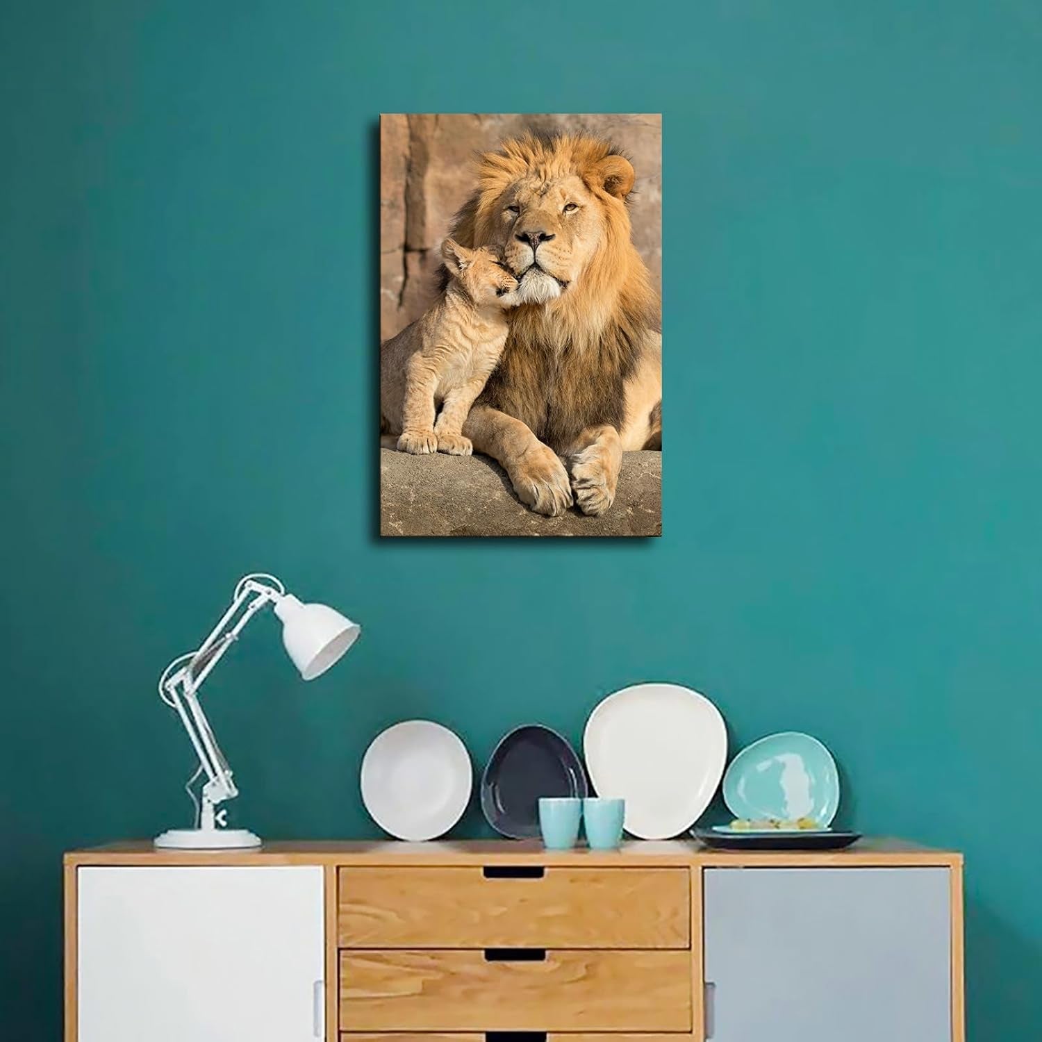 Male Lion and Lion Cub Animals Poster Picture HD Wall Art Canvas Printing Bedroom Living Room Office Decoration Aesthetic Artwork (Unframed,08×12Inch)