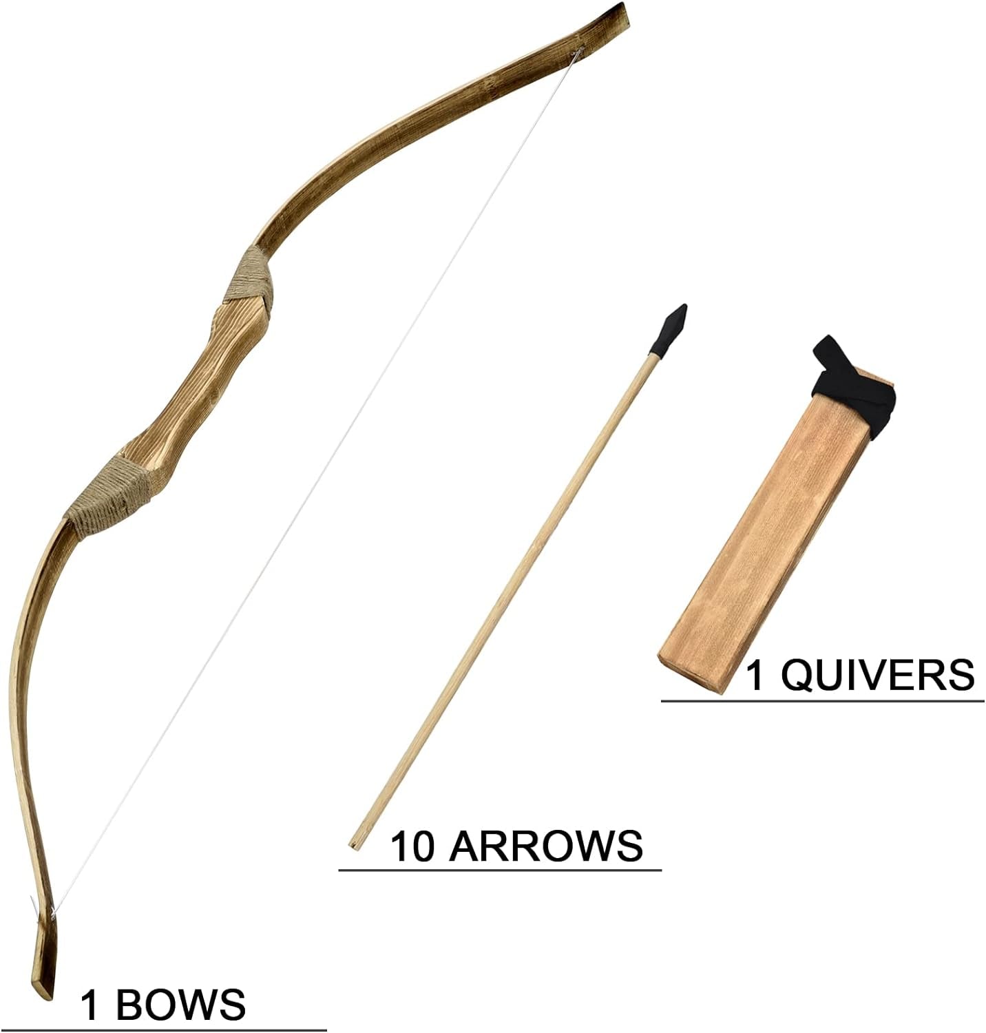 Kids Bow and Arrow Set, Handmade Archery Set 32 Inch Wooden Bow and Arrow, Toy Bow and Arrow for Kids 4-6 8-12, 1 Bows 1 Quivers and 10 Wood Arrows, Gifts for Kids Youth Boys and Girls