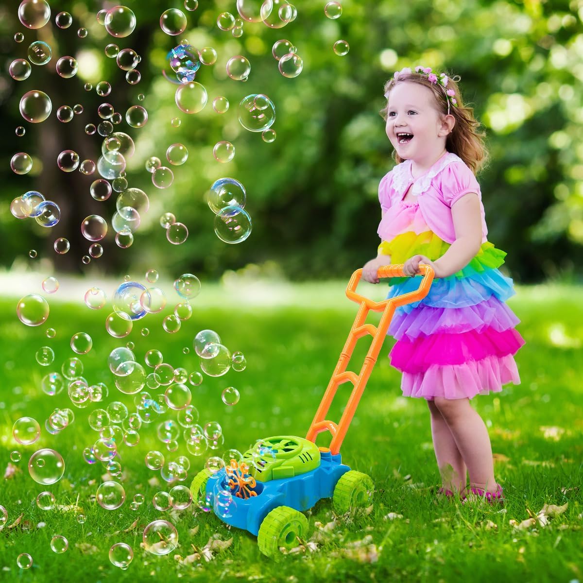 Bubble Lawn Mower for Toddlers 1-3, Kids Bubble Blower Maker Machine, Outdoor Summer Push Backyard Gardening Toys, Halloween Birthday Gifts Toys for Preschool Baby Boys Girls Age 1 2 3+ Year Old