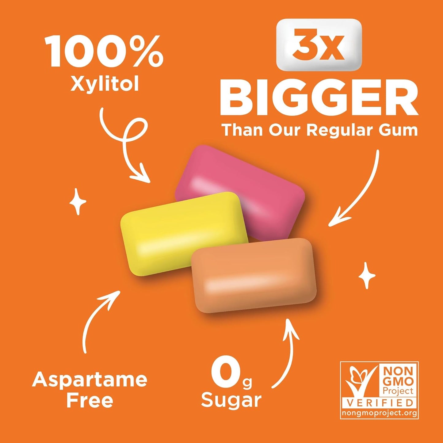 Jumbo Gum | Aspartame Free Chewing Gum | 100% Xylitol | Natural Strawberry, Banana, Orange Flavor, 20 Pieces (Pack of 3)