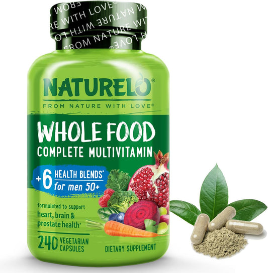 Whole Food Multivitamin for Men 50+ - with Vitamins, Minerals, Organic Herbal Extracts - Vegan Vegetarian - for Energy, Brain, Heart and Eye Health - 240 Capsules