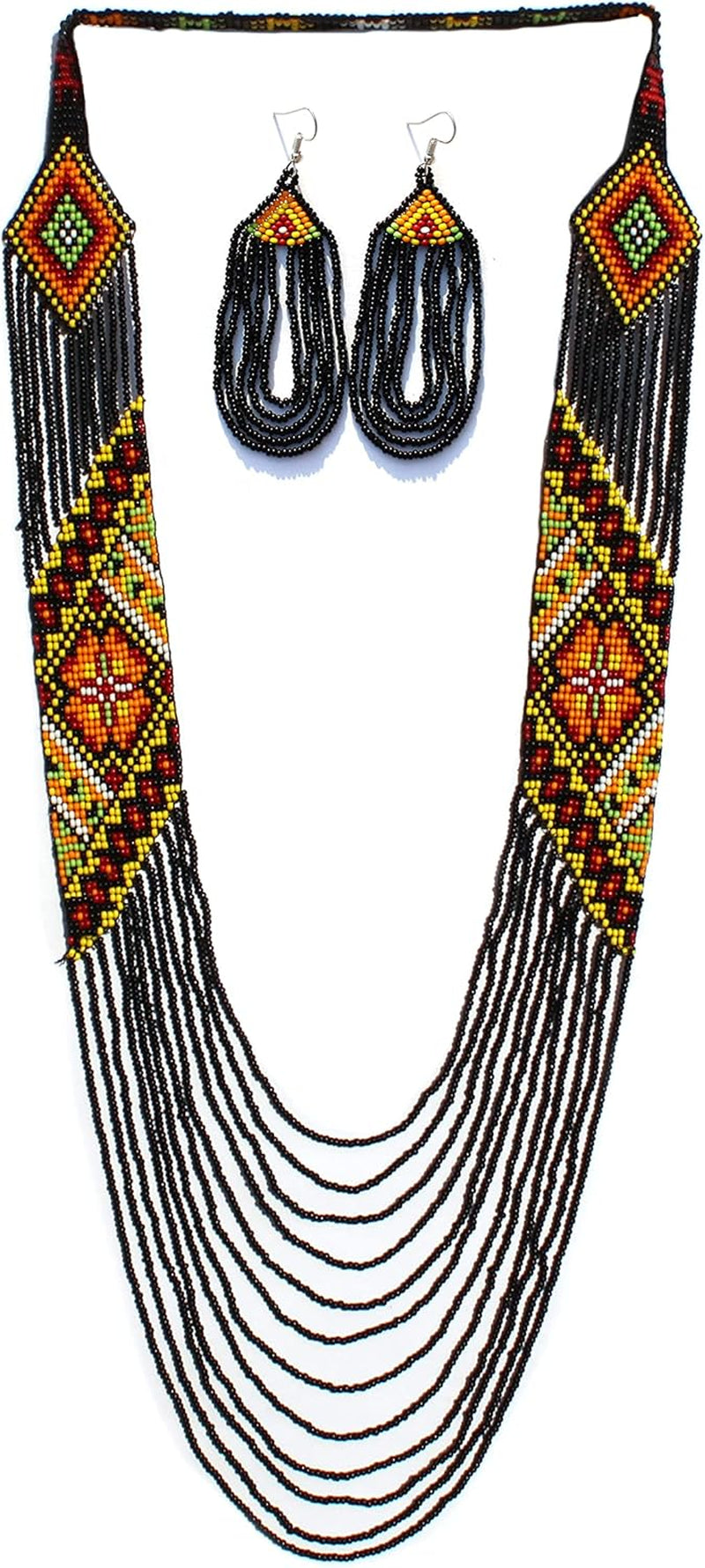 Native American Style Layered Beaded Necklace– Ukrainian Beaded Necklace Native Handmade Seed Bead Necklace,Tribal Ethnic Beaded Necklace La-10