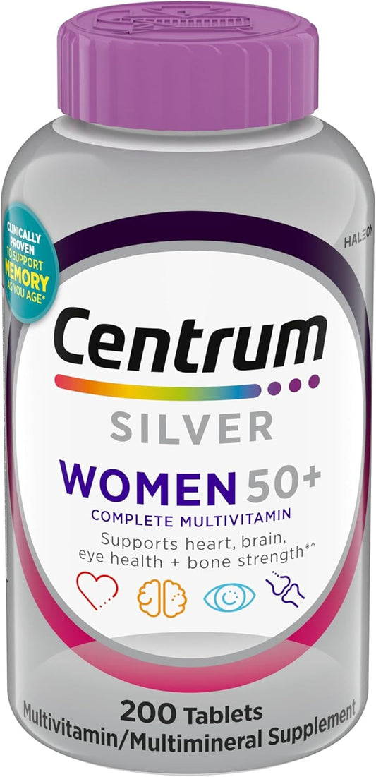 Silver Women'S Multivitamin for Women 50 Plus, Multivitamin/Multimineral Supplement with Vitamin D3, B Vitamins, Non-Gmo Ingredients, Supports Memory and Cognition in Older Adults - 200 Ct