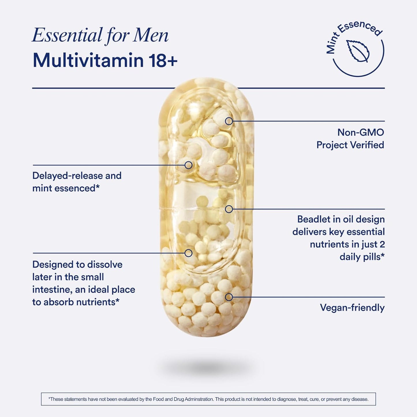 Multivitamin for Men 18+ with Zinc, Vitamin a and D3 for Immune Function Support*, Omega-3 DHA, B12, K2, Gluten Free, Non-Gmo, Vegan, Mint Essenced, 30 Day Supply