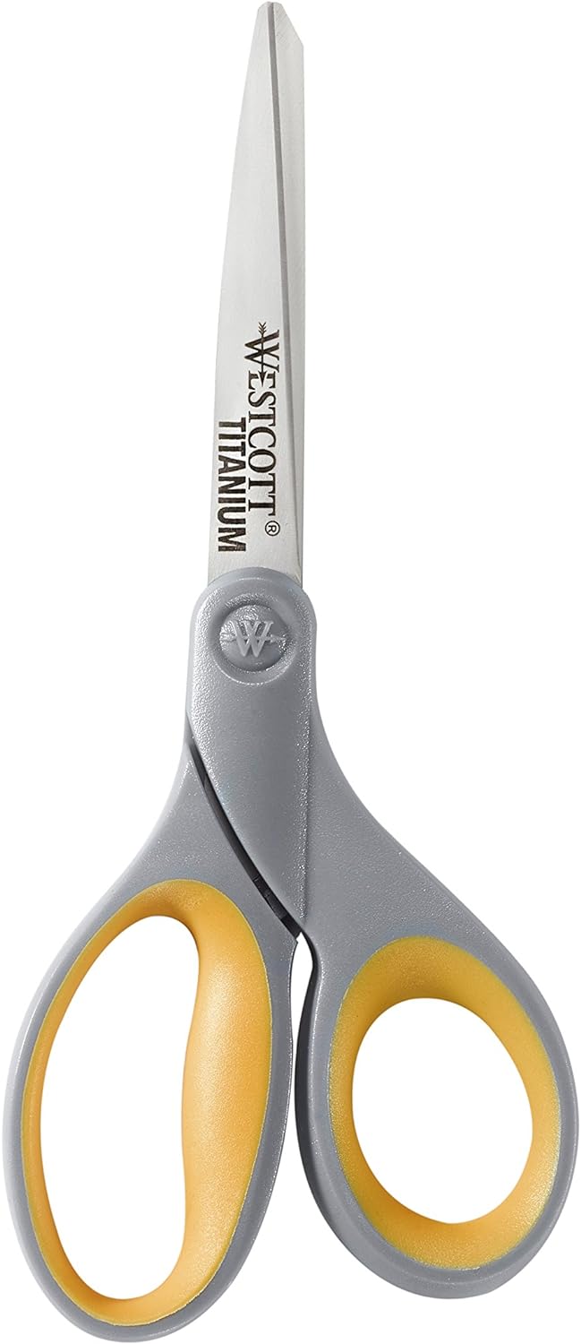 13901 8-Inch Titanium Scissors for Office and Home, Yellow/Gray, 2 Pack