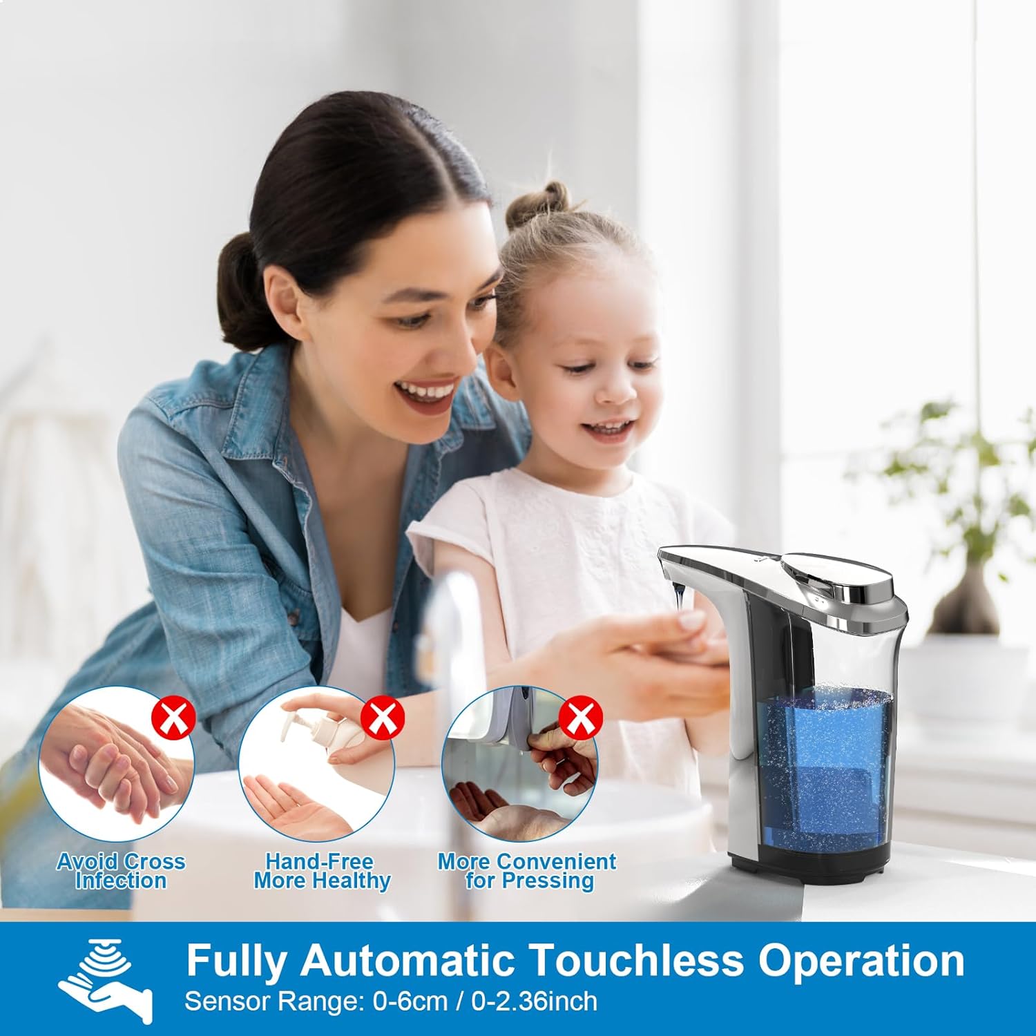 Automatic Soap Dispenser, Touchless Dish Soap Dispenser 17Oz/500Ml with Infrared Sensor, 5 Adjustable Soap Levels, Liquid Hand Soap Dispenser