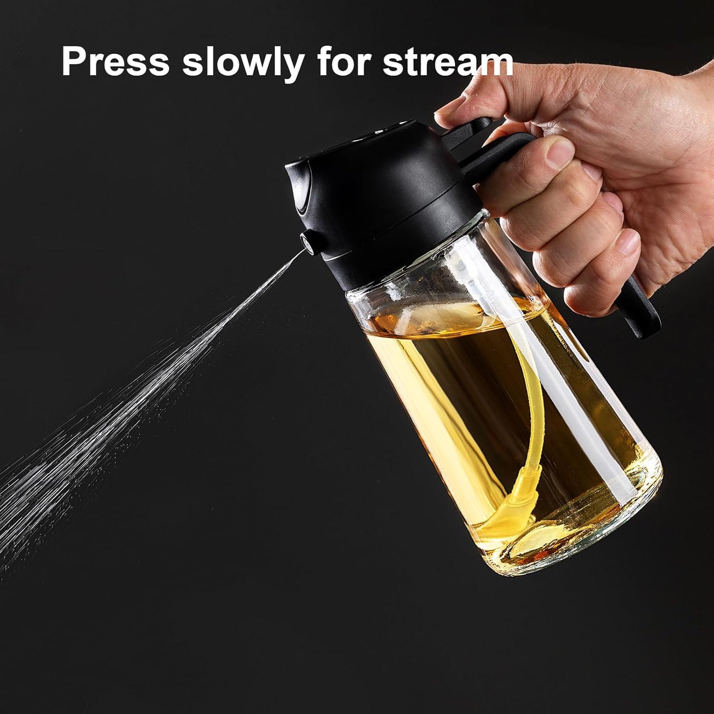 Oil Dispenser for Kitchen - 16Oz / 470Ml Olive Oil Bottle - 2 in 1 Olive Oil Dispenser & Oil Sprayer with Brush - Oil Sprayer for Cooking, Salad, Barbecue Black