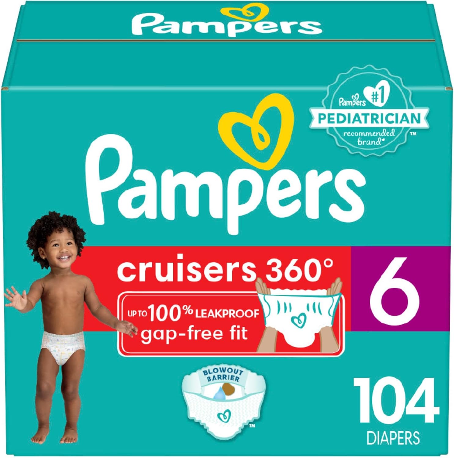 Cruisers 360 Diapers - Size 6, One Month Supply (104 Count), Pull-On Disposable Baby Diapers, Gap-Free Fit