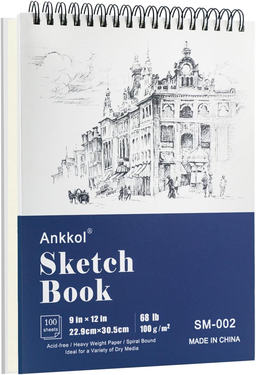 9" X 12" Sketch Book, Hardcover Sketchbook, Top Spiral Bound Sketch Pad, 100 Sheets (68Lb/100Gsm) Drawing Paper Pad, Art Supplies for Adults for Kids Drawing Notebook.