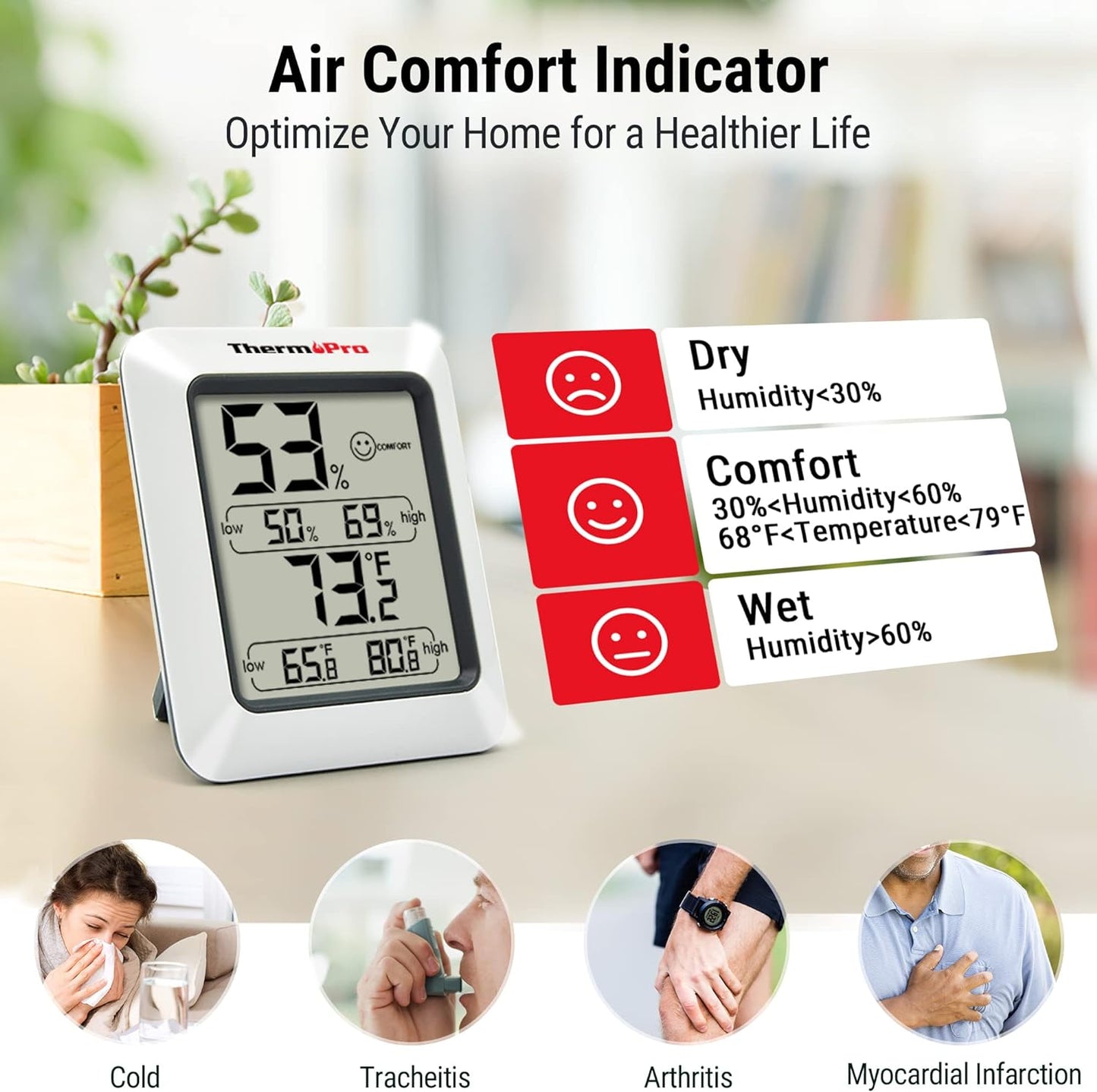 TP50 Digital Hygrometer Indoor Thermometer Room Thermometer and Humidity Gauge with Temperature Monitor