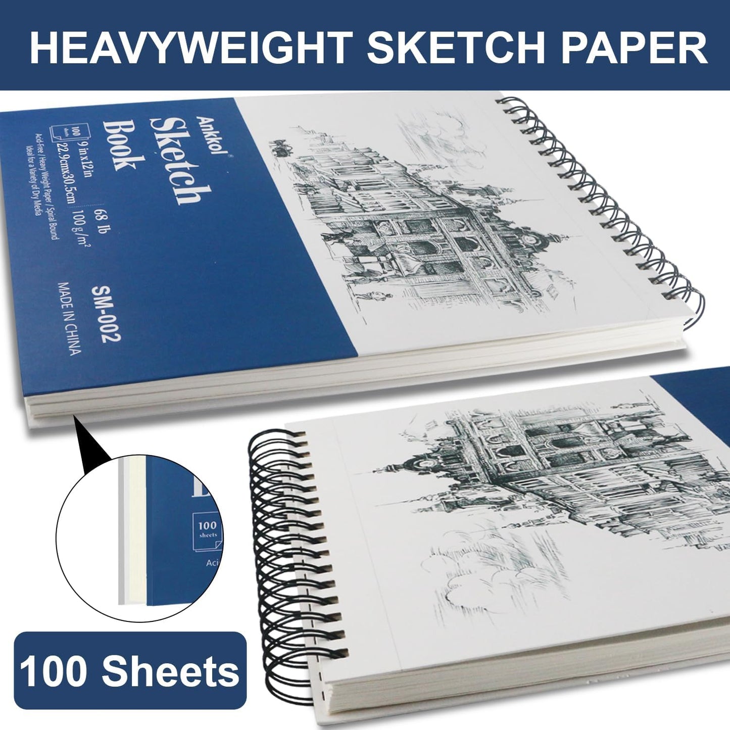 9" X 12" Sketch Book, Hardcover Sketchbook, Top Spiral Bound Sketch Pad, 100 Sheets (68Lb/100Gsm) Drawing Paper Pad, Art Supplies for Adults for Kids Drawing Notebook.