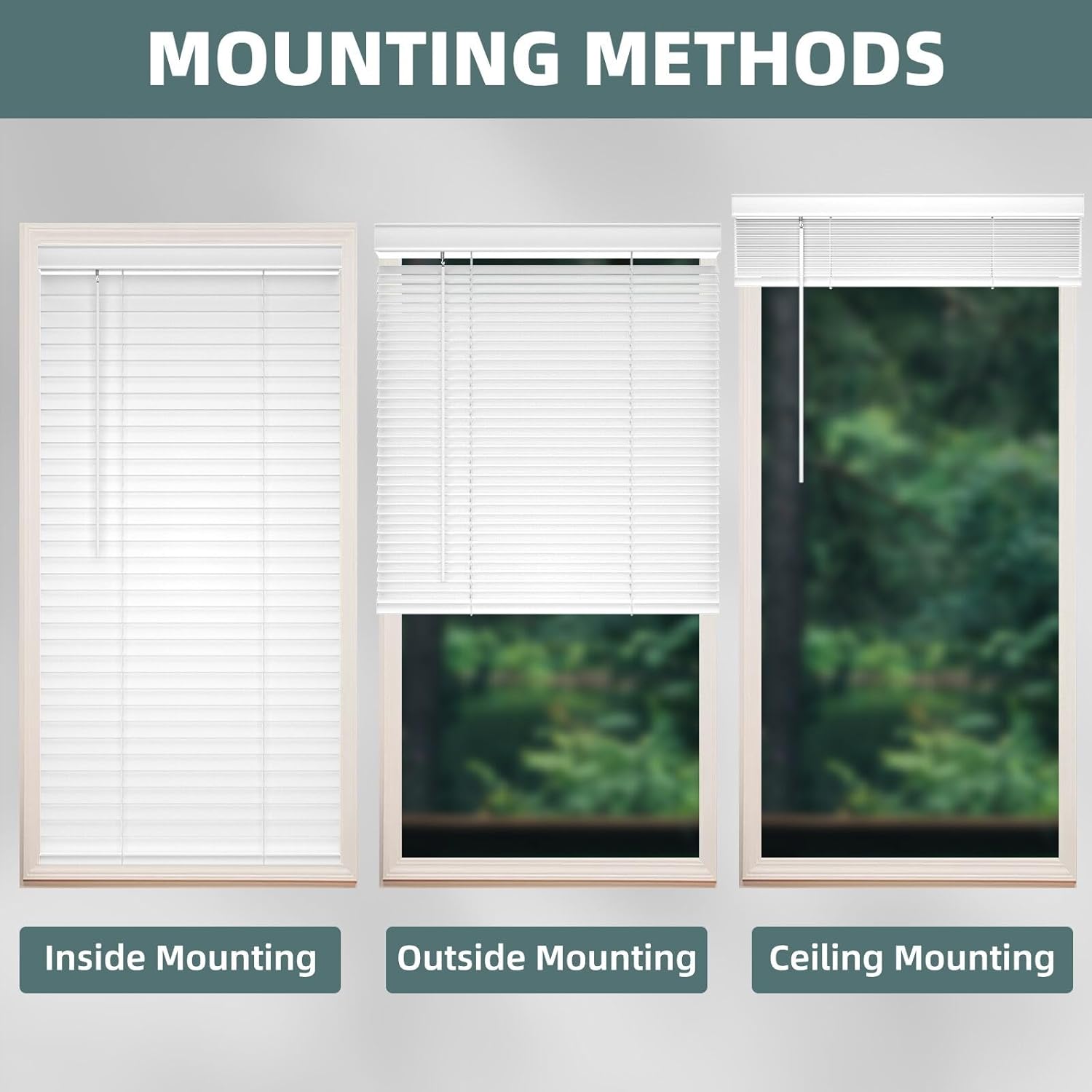 Faux Wood Blinds 2 Inch - Custom Premium PVC Blinds for Windows, Elegant Cordless Window Blinds for Inside/Outside Mount (Actual Size 26.5" W X 64" H) White