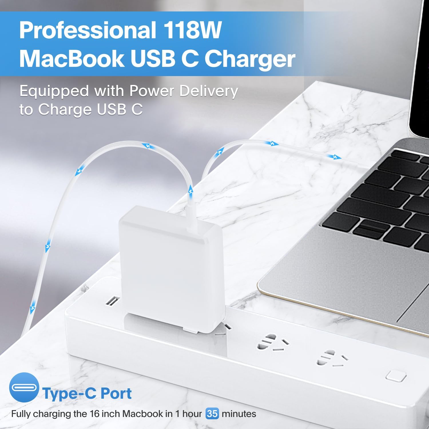 Mac Book Pro Charger - 118W USB C Charger Fast Charger Compatible with USB C Port Macbook Pro/Air, Ipad Pro, Samsung Galaxy and All USB C Device, Include Charge Cable