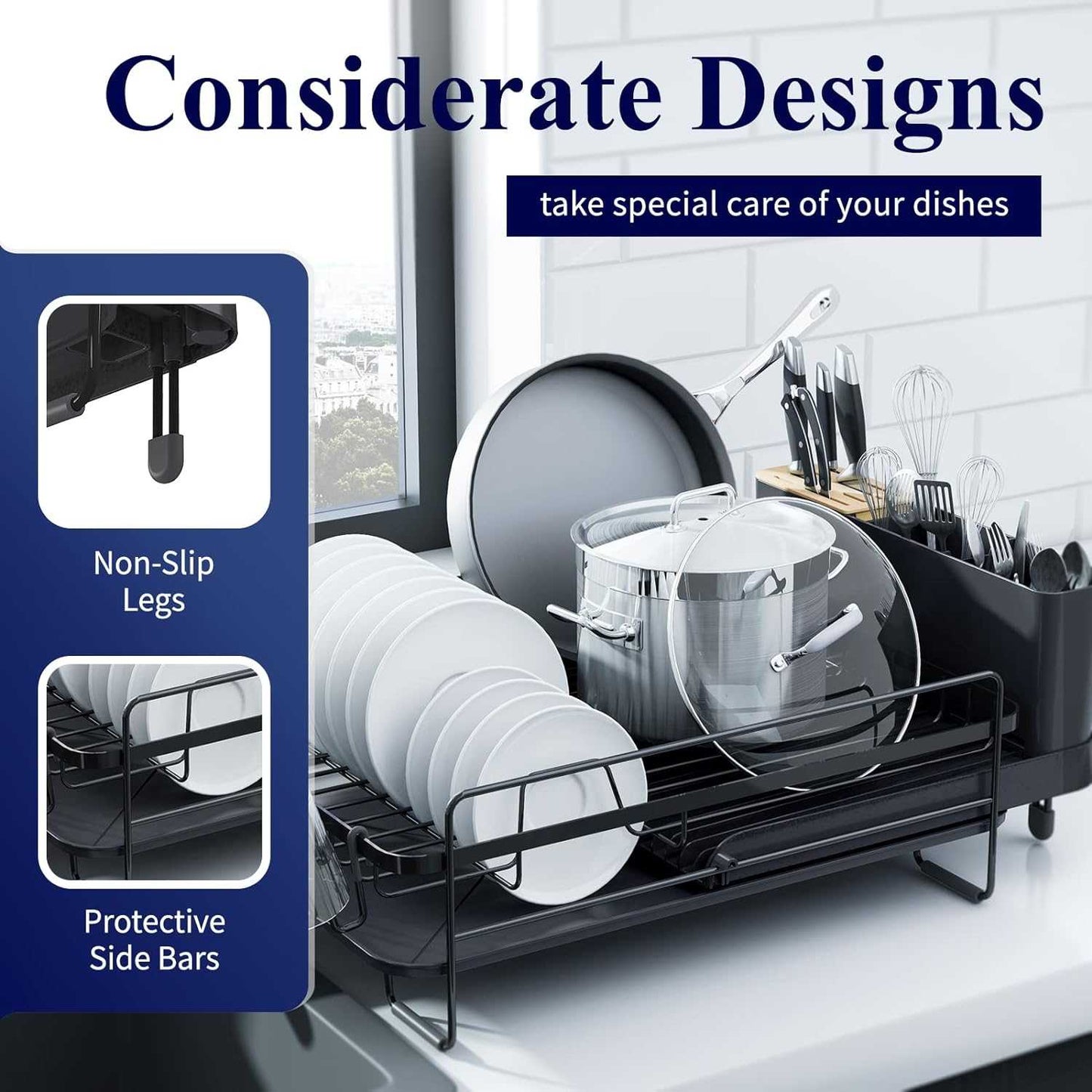 Large Extendable Dish Drying Rack for Kitchen Counter