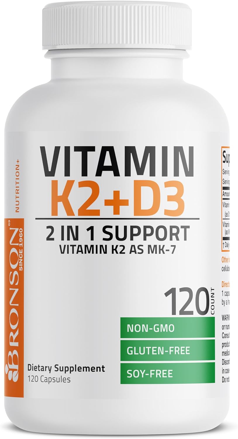 Vitamin K2 (MK7) with D3 Supplement Non-Gmo Formula 5000 IU Vitamin D3 & 90 Mcg Vitamin K2 MK-7 Easy to Swallow Vitamin D & K Complex, 120 Capsules.