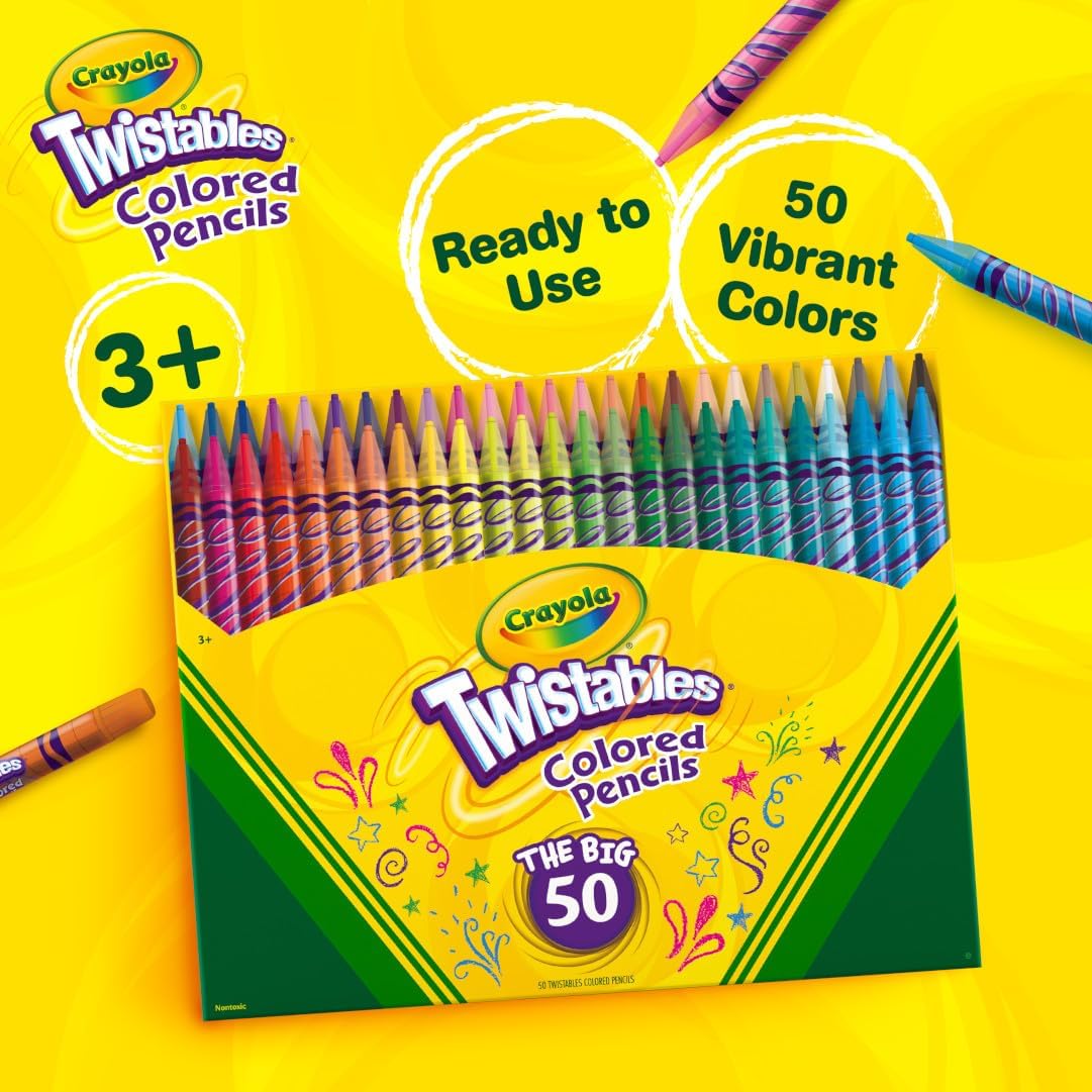 Twistables Colored Pencil Set (50Ct), No Sharpen Colored Pencils for Kids, Kids Art Supplies for Back to School, 4+ [Amazon Exclusive]