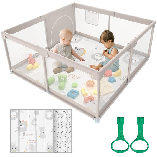 Baby Playpen for Babies and Toddlers | 47" x 47" Grey Play Pen with Mat