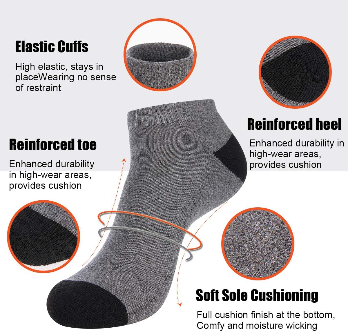 10 Pairs Mens Cushion Ankle Socks Men 10 Pack Low Cut Comfort Breathable Casual Socks