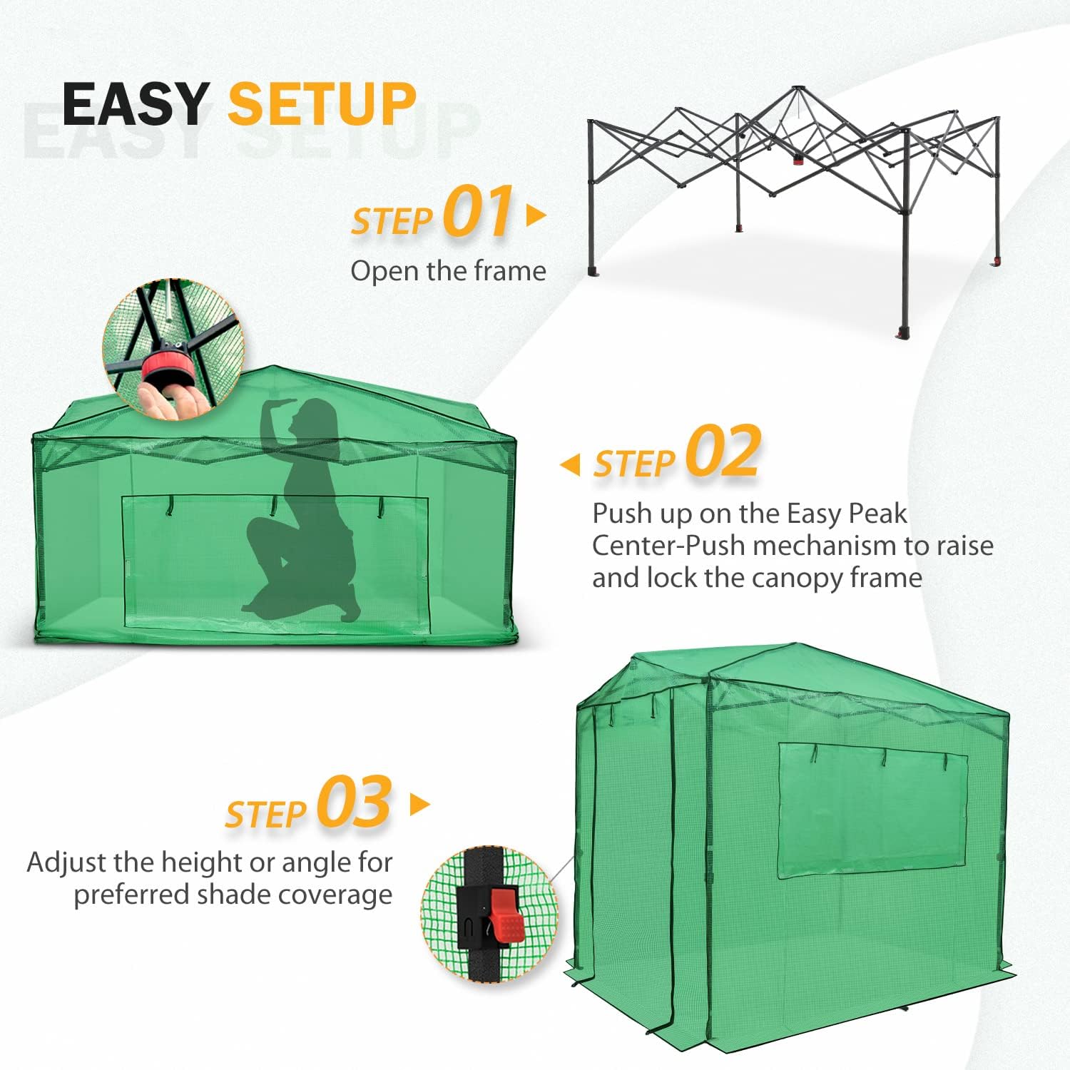 8' x 6' Portable Walk-In Greenhouse with Zippered Doors and Windows, PE Cover, Ideal for Indoor and Outdoor Gardening