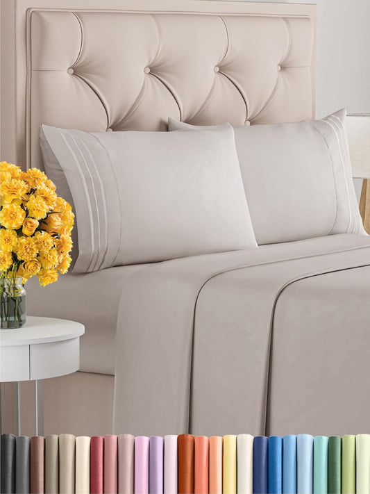 Queen Size 4 Piece Sheet Set - Comfy Breathable & Cooling Sheets - Hotel Luxury Bed Sheets for Women & Men - Deep Pockets, Easy-Fit, Soft & Wrinkle Free Sheets - Light Grey Oeko-Tex Bed Sheet Set