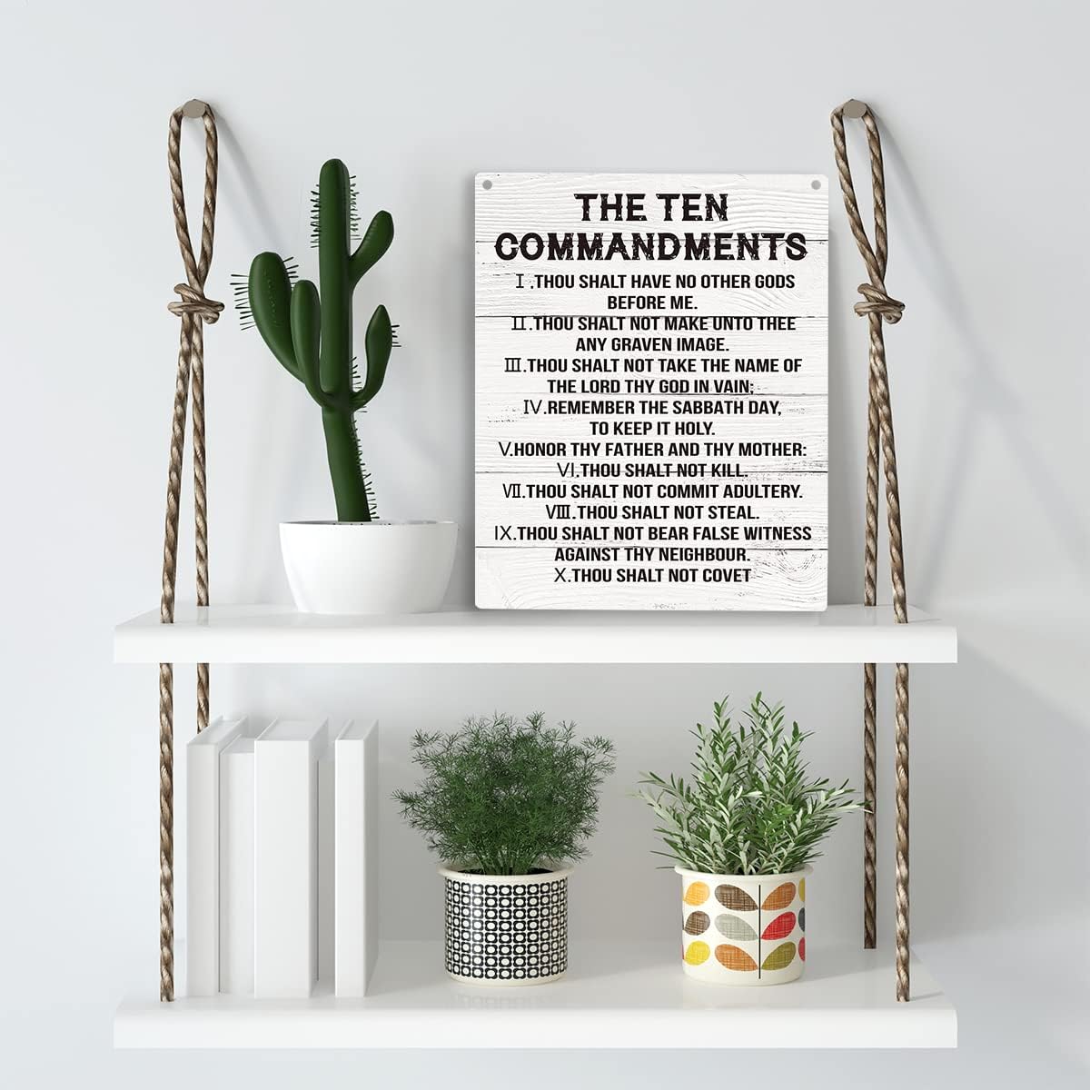 Inspirational Ten Commandments Wall Art - Rustic Wooden Decor with Christian Bible Verses for Living Spaces (10x8 inches)