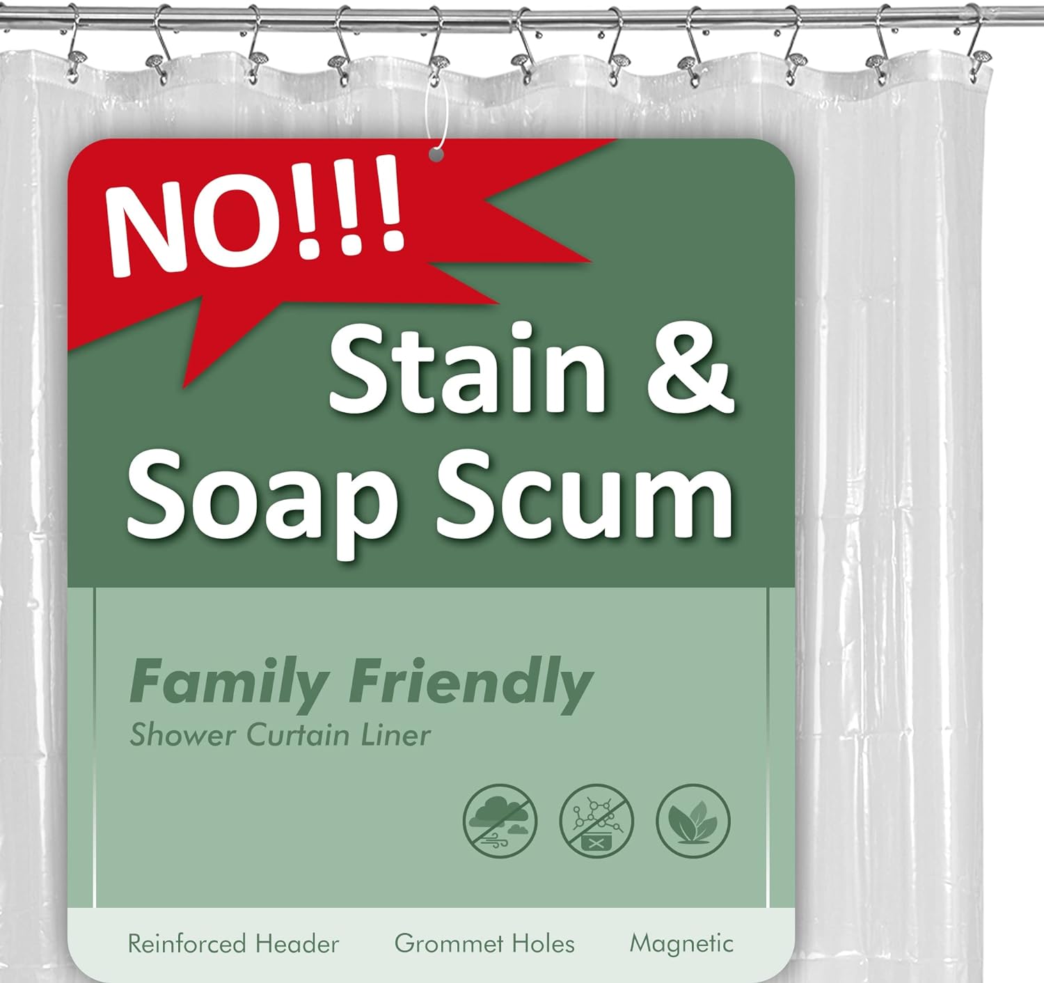 plastic shower liner clear - premium peva shower curtain liner- Premium PEVA Shower Curtain Liner with Rustproof Grommets and 3 Magnets, Waterproof Cute Lightweight Standard Size Shower Curtains for Bathroom - Clear
