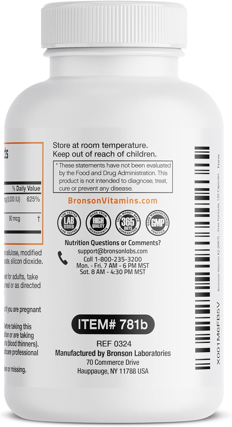 Vitamin K2 (MK7) with D3 Supplement Non-Gmo Formula 5000 IU Vitamin D3 & 90 Mcg Vitamin K2 MK-7 Easy to Swallow Vitamin D & K Complex, 120 Capsules.