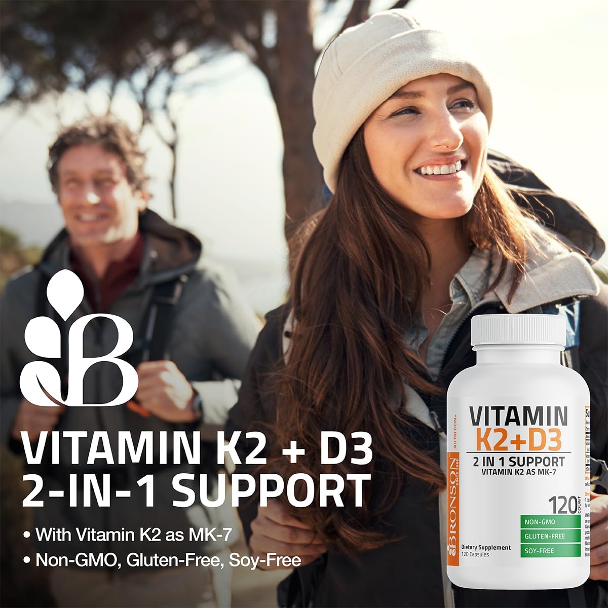 Vitamin K2 (MK7) with D3 Supplement Non-Gmo Formula 5000 IU Vitamin D3 & 90 Mcg Vitamin K2 MK-7 Easy to Swallow Vitamin D & K Complex, 120 Capsules.